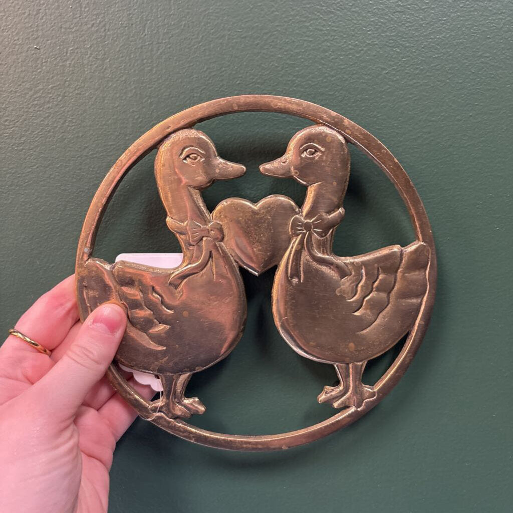 Brass Geese in Love Trivet