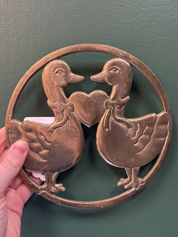 Brass Geese in Love Trivet