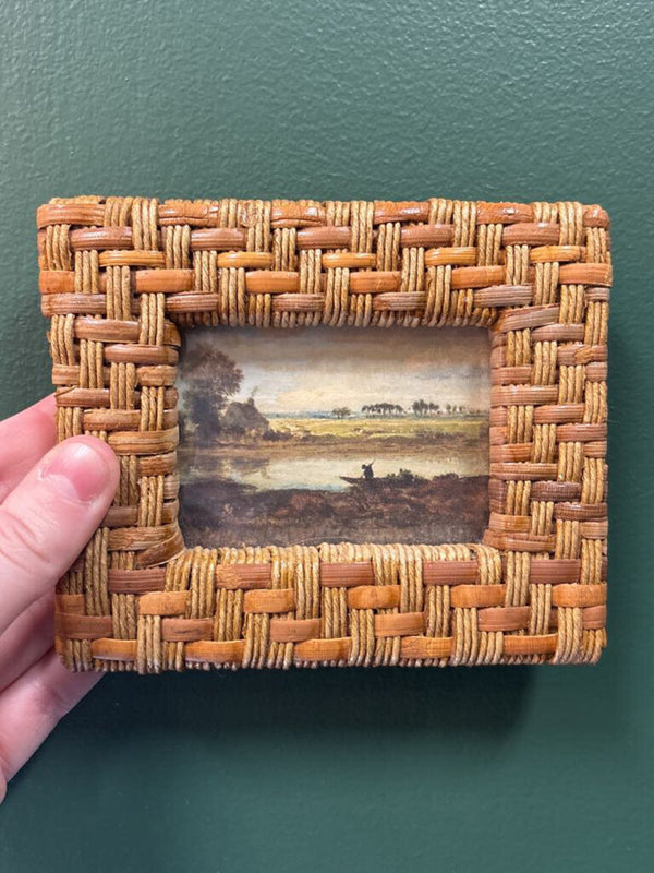 #493 Moody Man in Boat Print in Rattan Frame