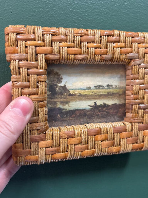 #493 Moody Man in Boat Print in Rattan Frame