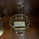 #507 Vintage Octagon Brass & Glass Trinket Box with Mirrored Bottom