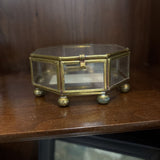 #507 Vintage Octagon Brass & Glass Trinket Box with Mirrored Bottom