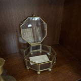 #507 Vintage Octagon Brass & Glass Trinket Box with Mirrored Bottom