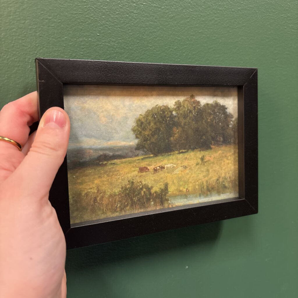 #508 Black Framed Landscape with Cows Print