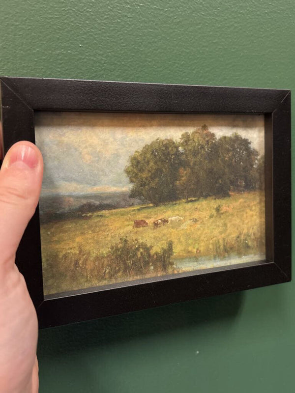 #508 Black Framed Landscape with Cows Print