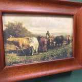 #516 Moody Landscape Print with Cows in Dark Wood Frame