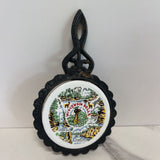 Wisconsin Dells Cast Iron Trivet with souvenir tile