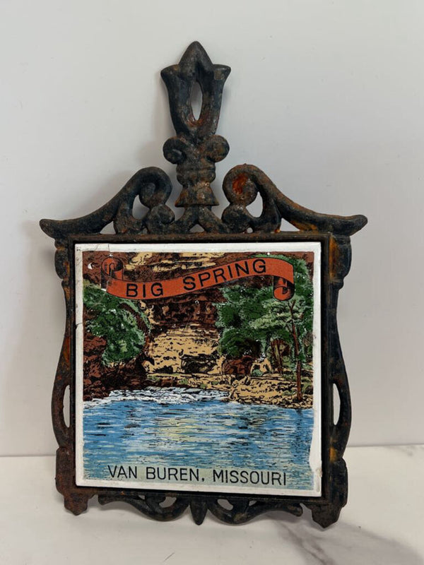 Big Spring Van Buren, Missouri Cast Iron Trivet with souvenir tile