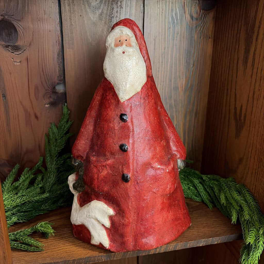 red paper mache santa