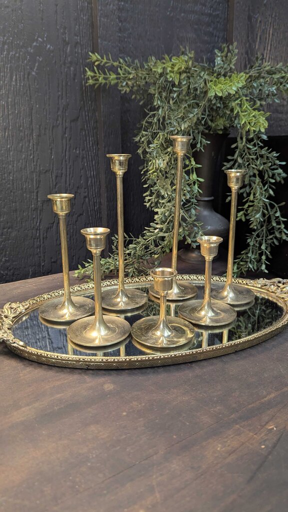 Vintage brass 7 piece candlestick set 3"-9"H