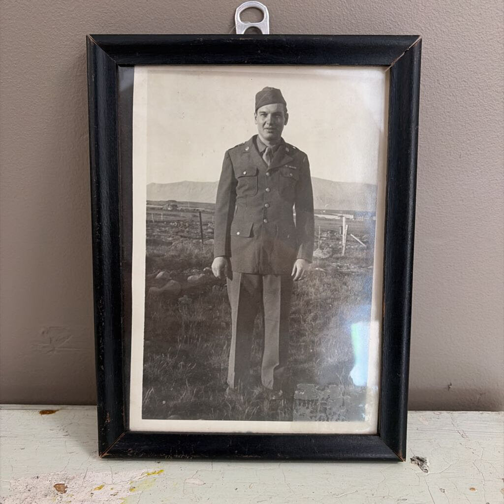 framed vintage military man in uniform photo