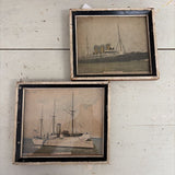 set of 2 antique boat pictures in black and white frame