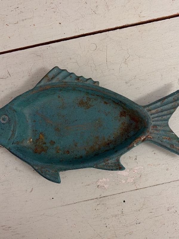 blue metal fish dish