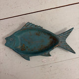 blue metal fish dish