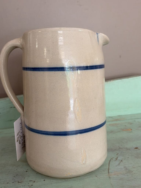 antique blue stripe stoneware pitcher