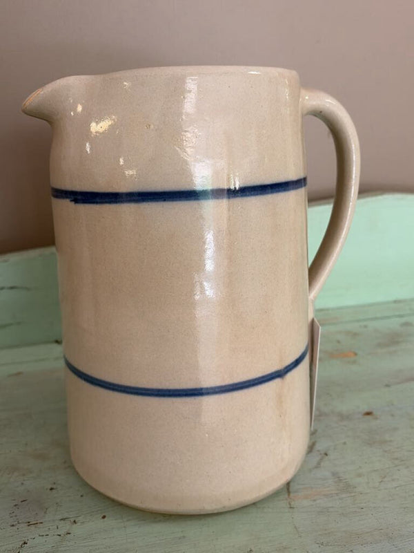 antique blue stripe stoneware pitcher