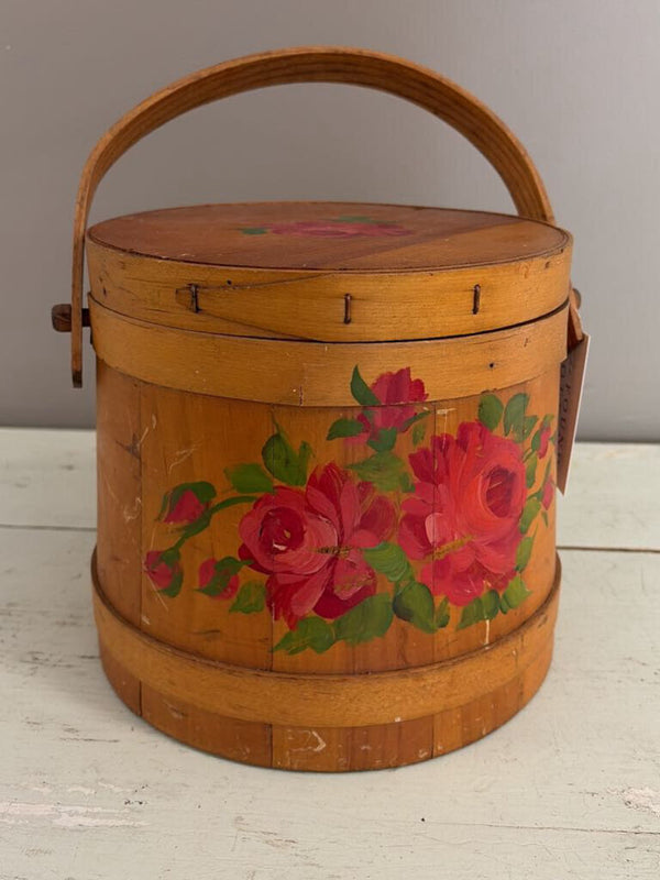 wooden bucket with hand painted florals