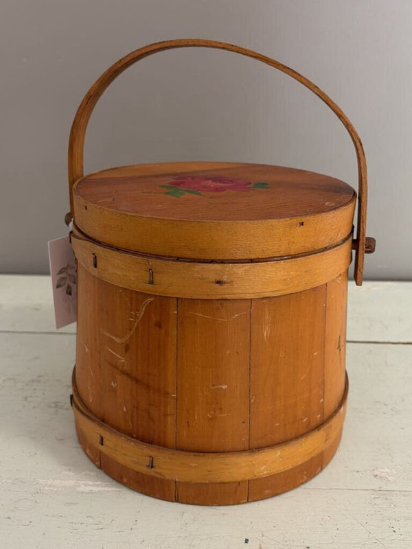wooden bucket with hand painted florals