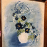 #522 Wood Framed Blue Floral Painting