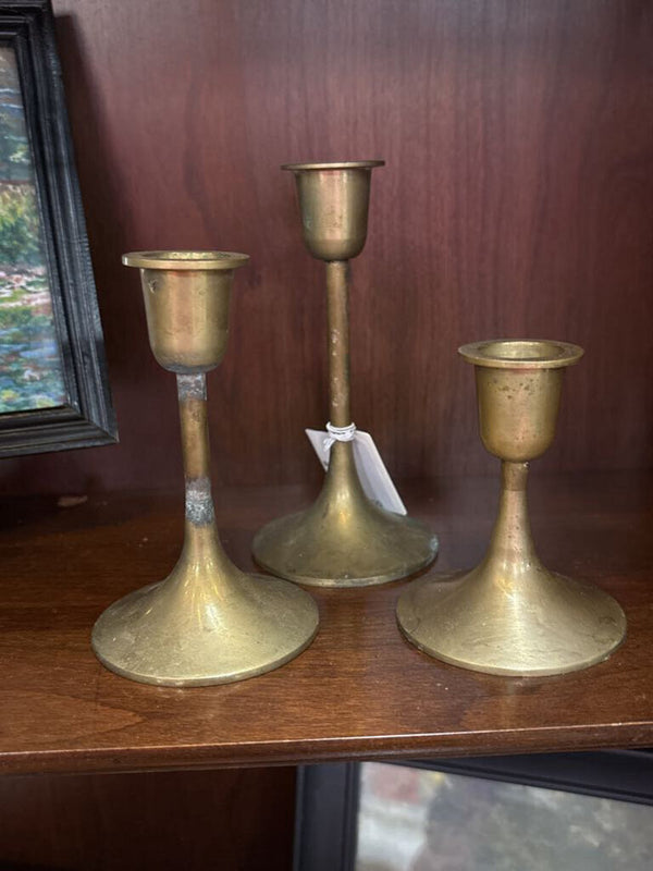 #524 Set of Three - Brass Candleholders