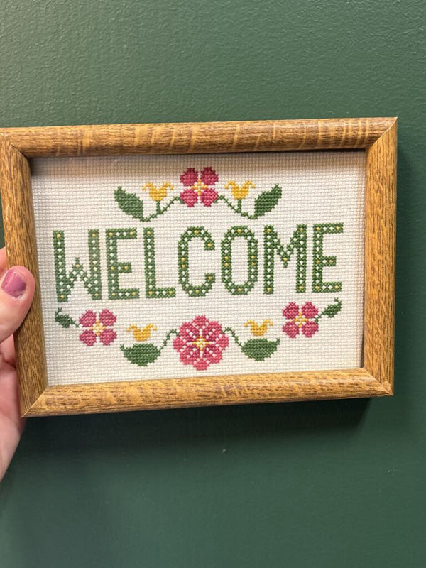 #528 Wood Framed Welcome Cross Stitch