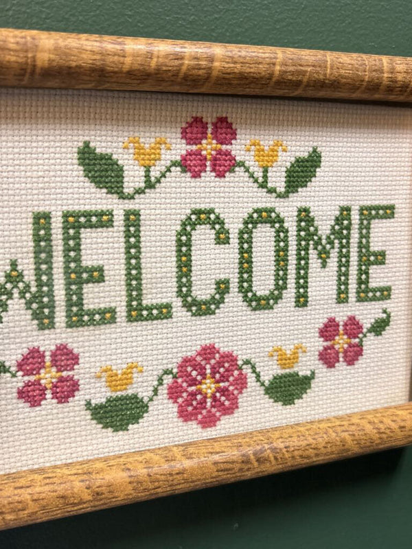 #528 Wood Framed Welcome Cross Stitch