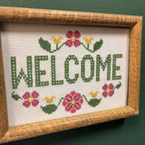 #528 Wood Framed Welcome Cross Stitch