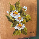 #535 Wooden Wall Plaque with Painted White Flowers