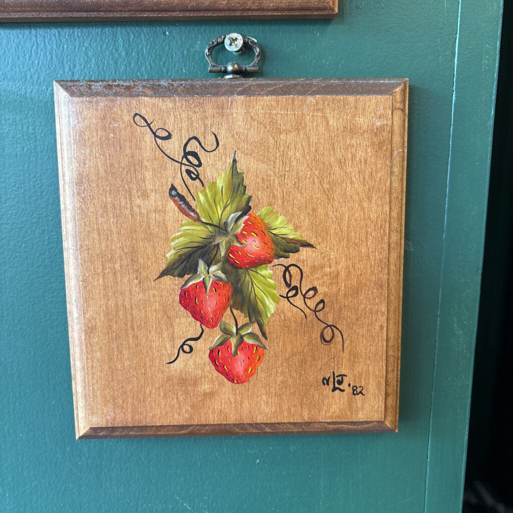 #536 Wooden Wall Plaque with Painted Strawberries