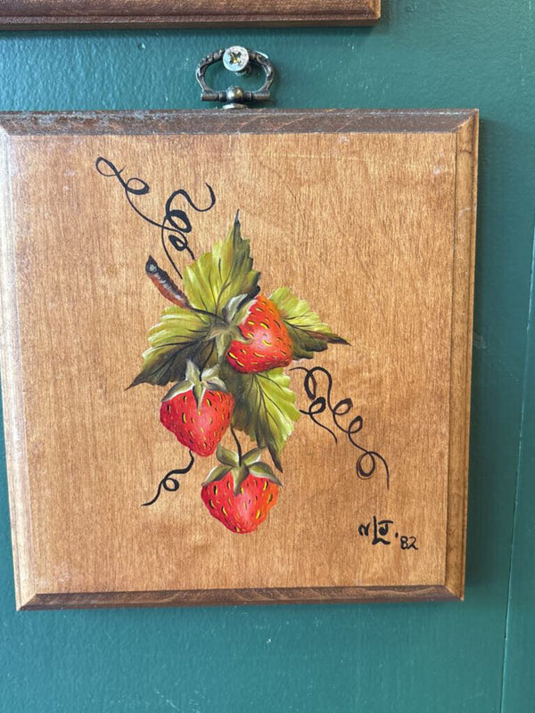 #536 Wooden Wall Plaque with Painted Strawberries
