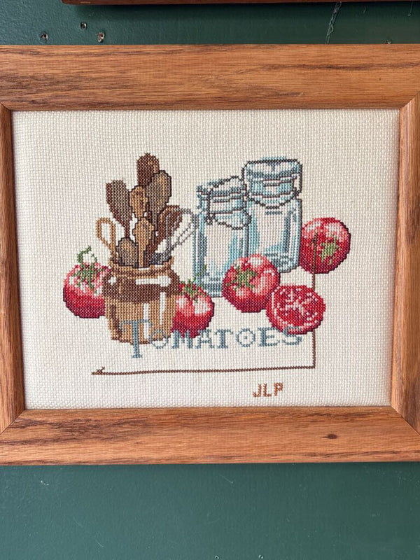 #537 Tomato and Canning Wood Framed Cross Stitch
