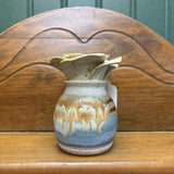 #572 Handmade Floral Shaped Pottery Vase - Blue, Brown, & Beige Glaze