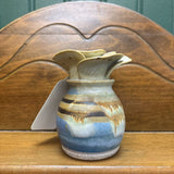 #572 Handmade Floral Shaped Pottery Vase - Blue, Brown, & Beige Glaze