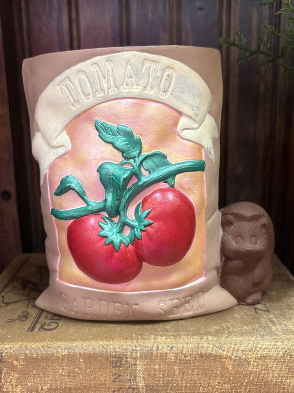 #573 Pottery Tomato Seed Vase with Cute Critter