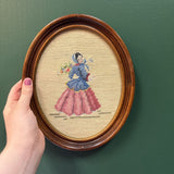 Women Holding Flowers Framed Oval Needlepoint
