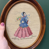Women Holding Flowers Framed Oval Needlepoint