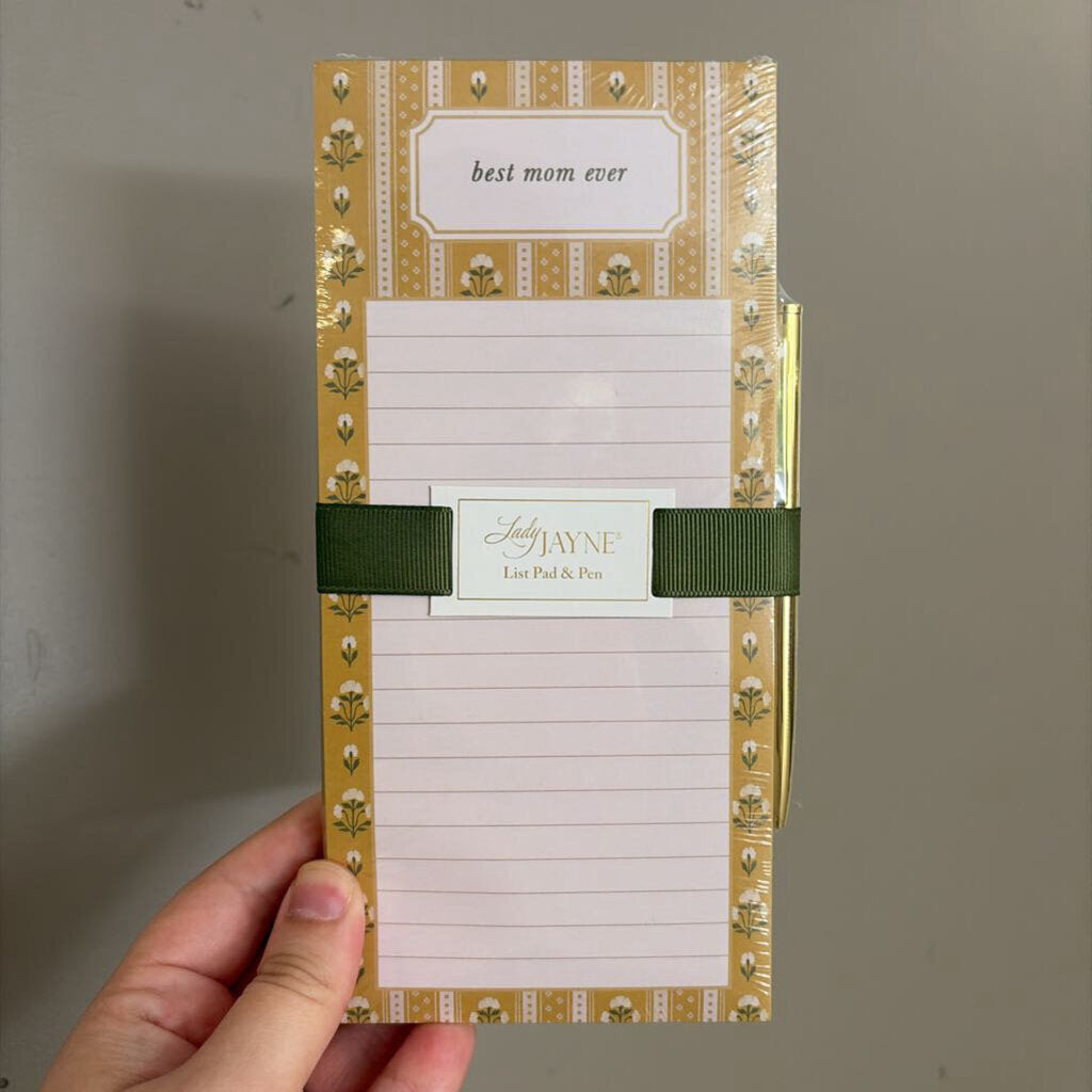 Mustard Stripe Magnetic List Pad with Pen
