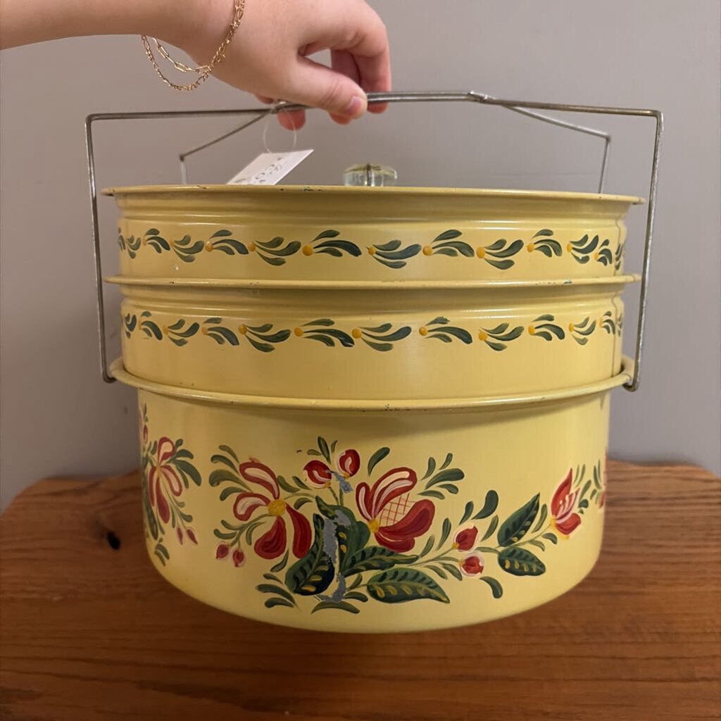 vintage layered hand painted cake carrier