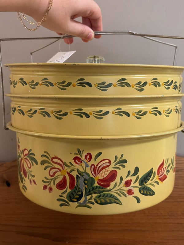 vintage layered hand painted cake carrier