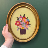 #606 Gold Framed Oval Floral Bouquet Needlepoint