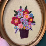 #606 Gold Framed Oval Floral Bouquet Needlepoint