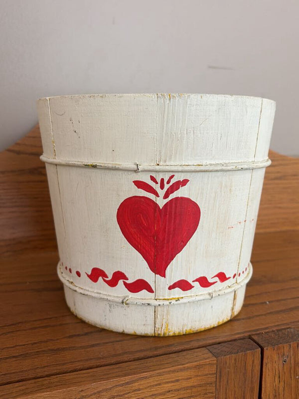 white wood bucket with red heart