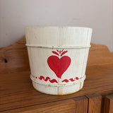 white wood bucket with red heart