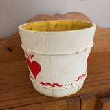 white wood bucket with red heart