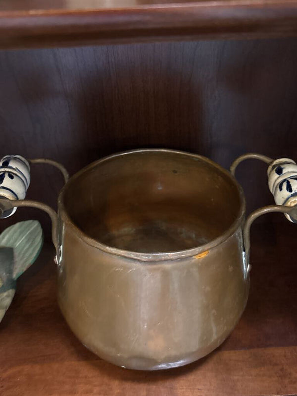 #618 Copper Pot with Blue Handles