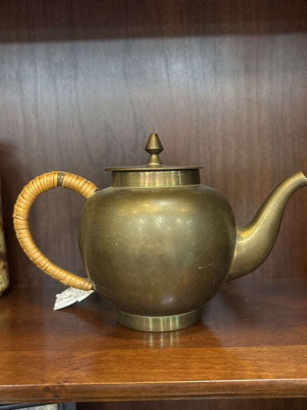 #621 Brass Teapot with Wicker Handle