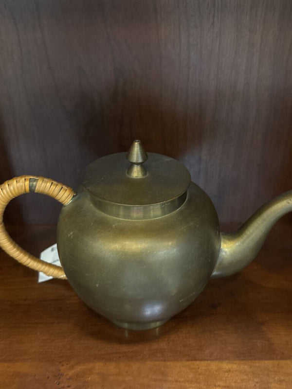 #621 Brass Teapot with Wicker Handle