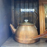 #634 Copper Tea Kettle with Blue & White Ceramic Handle