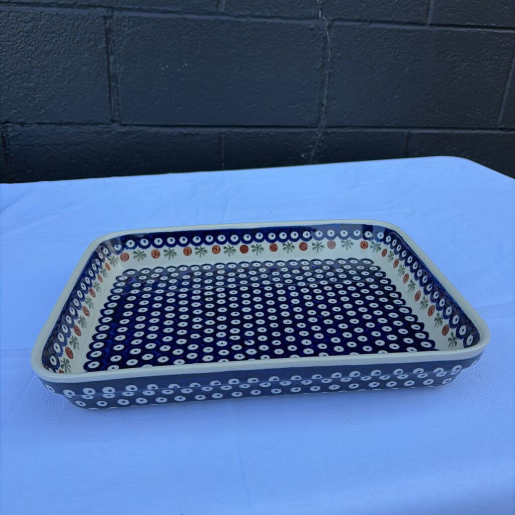Polish pottery blue green brown dish