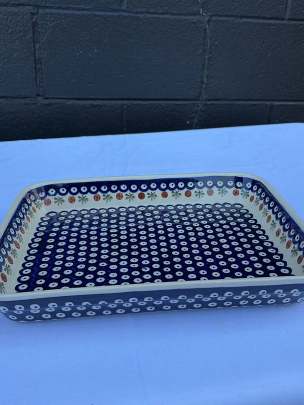 Polish pottery blue green brown dish